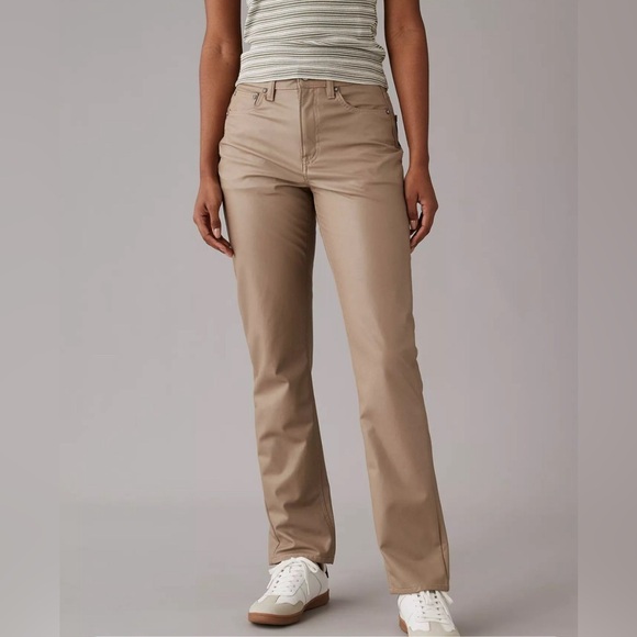 (#129) AMERICAN EAGLE Stretch Vegan Leather Super High-Waisted Straight Pant - Picture 1 of 6